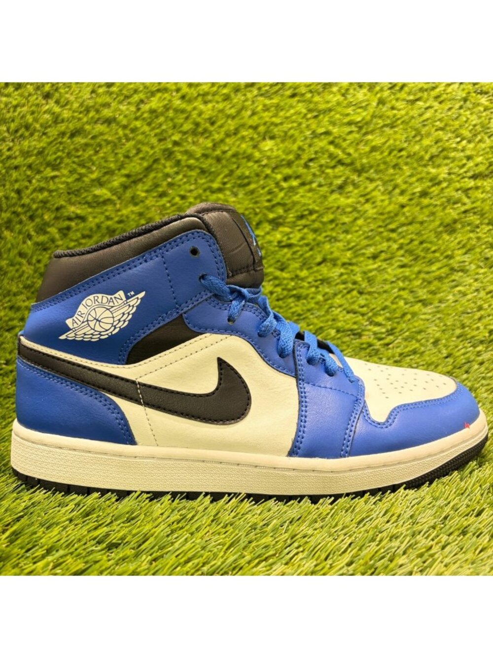 Nike Air Jordan 1 Mid Mens Size 8 Blue White Athletic Leather Shoes Sneakers